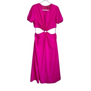 STAUD Calypso Cut-Out Puff Sleeve Maxi Dress in‎ Bougainvillea Hot Pink size XL